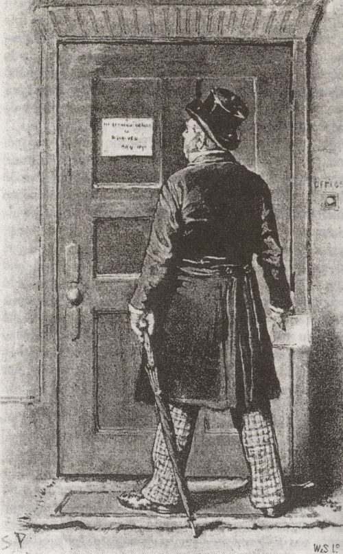Sherlock Holmes The Red-Headed League the door was shut and locked, with a little square of cardboard hammered on to the middle of the panel with a tack