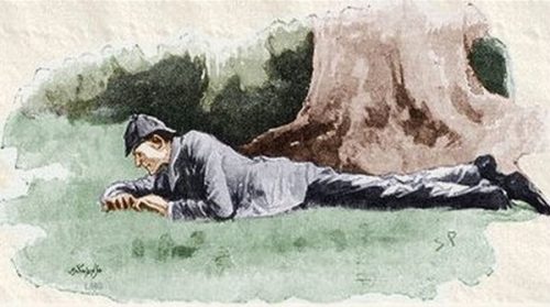 Sherlock Holmes The Boscombe Valley Mystery Holmes lay down once more upon his face with a little cry of satisfaction